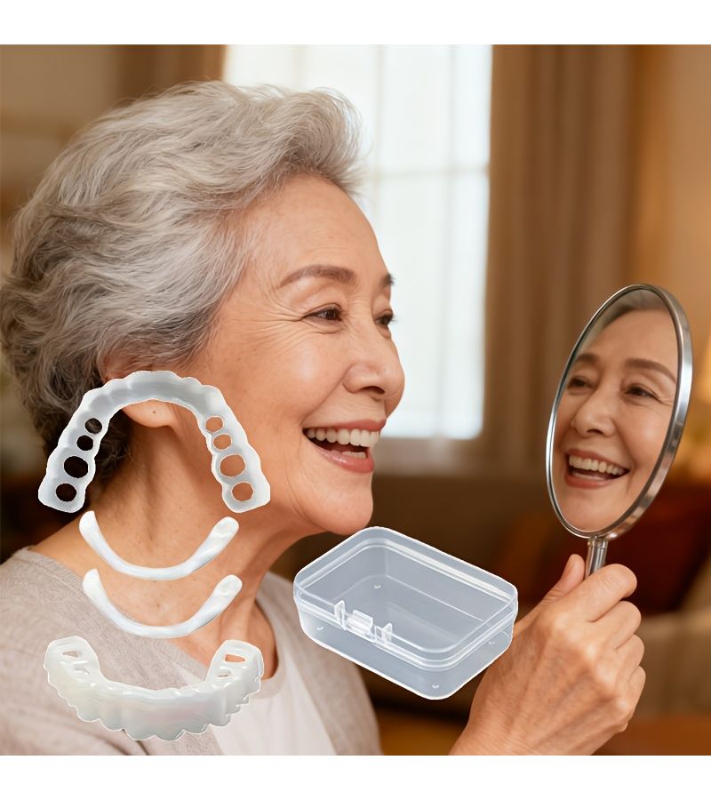 طقم من 5 قطع: أسنان علوية، أسنان سفلية، لثة وصندوق تخزين - طقم أسنان صناعية تزيينية - Image 1