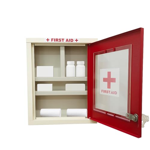 FORTUNE Wall Mount First Aid Box | Medicine Organizer Box | Emergency Medical Box for Medicine Storage with and Key Lock | First Aid Kit Box for Home, Office, Cinema Hall, School, Shops (Red & Ivory) - Image 2