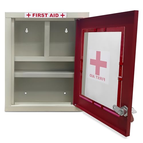 FORTUNE Wall Mount First Aid Box | Medicine Organizer Box | Emergency Medical Box for Medicine Storage with and Key Lock | First Aid Kit Box for Home, Office, Cinema Hall, School, Shops (Red & Ivory) - Image 4