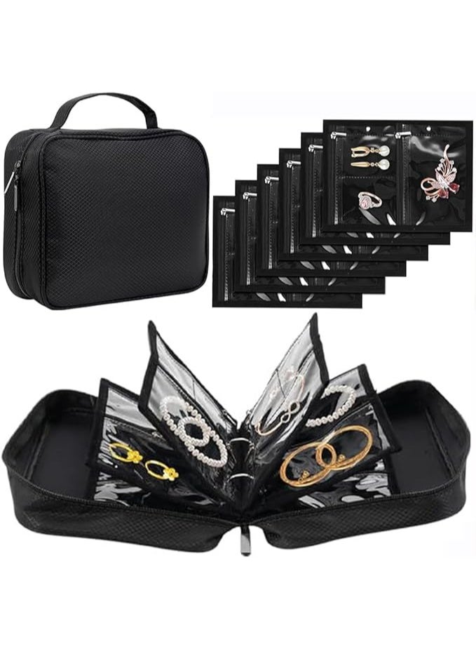 Arabest Waterproof Anti-Tarnish Jewelry Organizer for Travel - Large Capacity Foldable Jewelry Box with 36 Compartments, Portable Earring Necklace Ring Organizer (Black) - Image 1