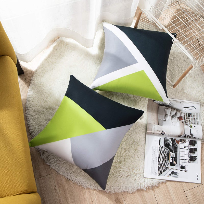 Emvency Set of 4 Throw Pillow Covers Modern Abstract Stripe Simple Geometric Acrylic Bold Decorative Pillow Cases Home Decor Square 18x18 Inches Pillowcases(Grey Green) - Image 4