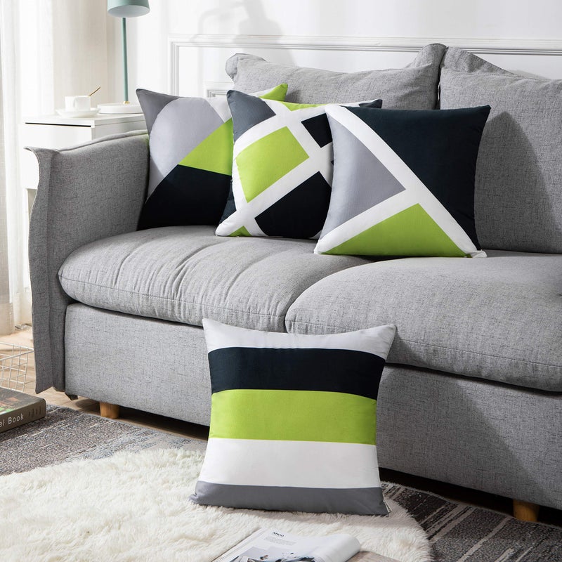 Emvency Set of 4 Throw Pillow Covers Modern Abstract Stripe Simple Geometric Acrylic Bold Decorative Pillow Cases Home Decor Square 18x18 Inches Pillowcases(Grey Green) - Image 5