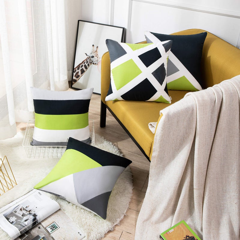 Emvency Set of 4 Throw Pillow Covers Modern Abstract Stripe Simple Geometric Acrylic Bold Decorative Pillow Cases Home Decor Square 18x18 Inches Pillowcases(Grey Green) - Image 2