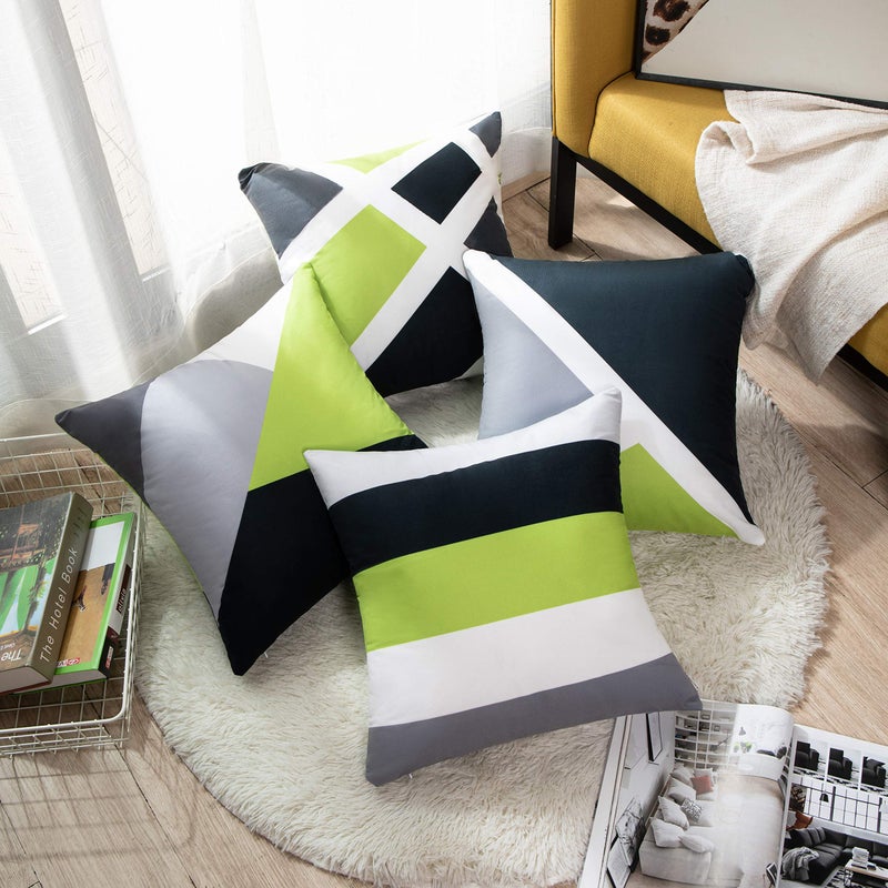 Emvency Set of 4 Throw Pillow Covers Modern Abstract Stripe Simple Geometric Acrylic Bold Decorative Pillow Cases Home Decor Square 18x18 Inches Pillowcases(Grey Green) - Image 3
