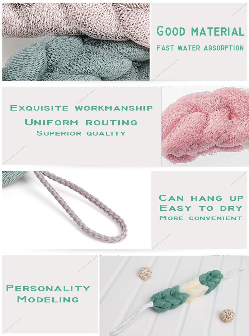 AARainbow 4 Packs Long Stretch Back Sponge with Rope Handles Back Scrubber Bath Shower Mesh Sponge Exfoliating Body Scrub Stretch Braided Loofah for Men and Women (B-1 Grey+1 Green+1 Pink+1 Coffee) - Image 3