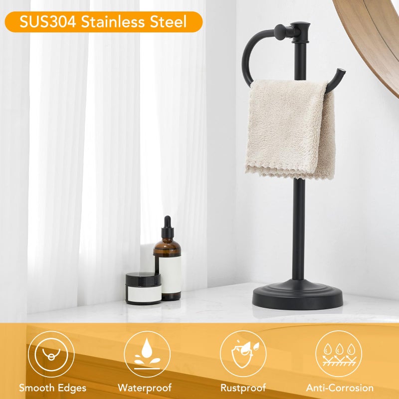 BESy 17 Inch Matte Black Stand Towel Bar Hanger Hand Towel Bar Bathroom Vanity Countertop Towel Holder Free Standing Stainless Steel Towel Ring Hardware Accessories Towel Rack - Image 5