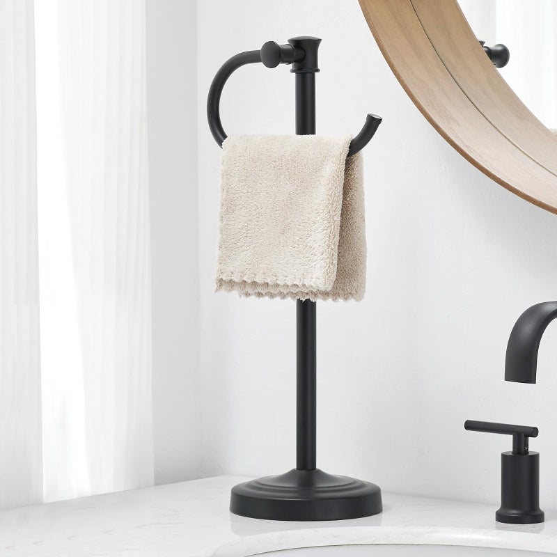 BESy 17 Inch Matte Black Stand Towel Bar Hanger Hand Towel Bar Bathroom Vanity Countertop Towel Holder Free Standing Stainless Steel Towel Ring Hardware Accessories Towel Rack - Image 1