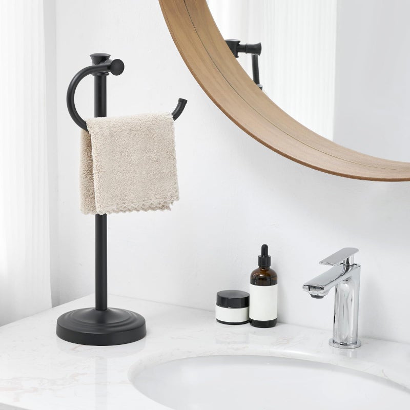 BESy 17 Inch Matte Black Stand Towel Bar Hanger Hand Towel Bar Bathroom Vanity Countertop Towel Holder Free Standing Stainless Steel Towel Ring Hardware Accessories Towel Rack - Image 2