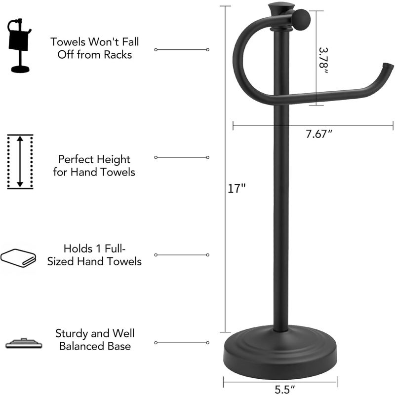 BESy 17 Inch Matte Black Stand Towel Bar Hanger Hand Towel Bar Bathroom Vanity Countertop Towel Holder Free Standing Stainless Steel Towel Ring Hardware Accessories Towel Rack - Image 4