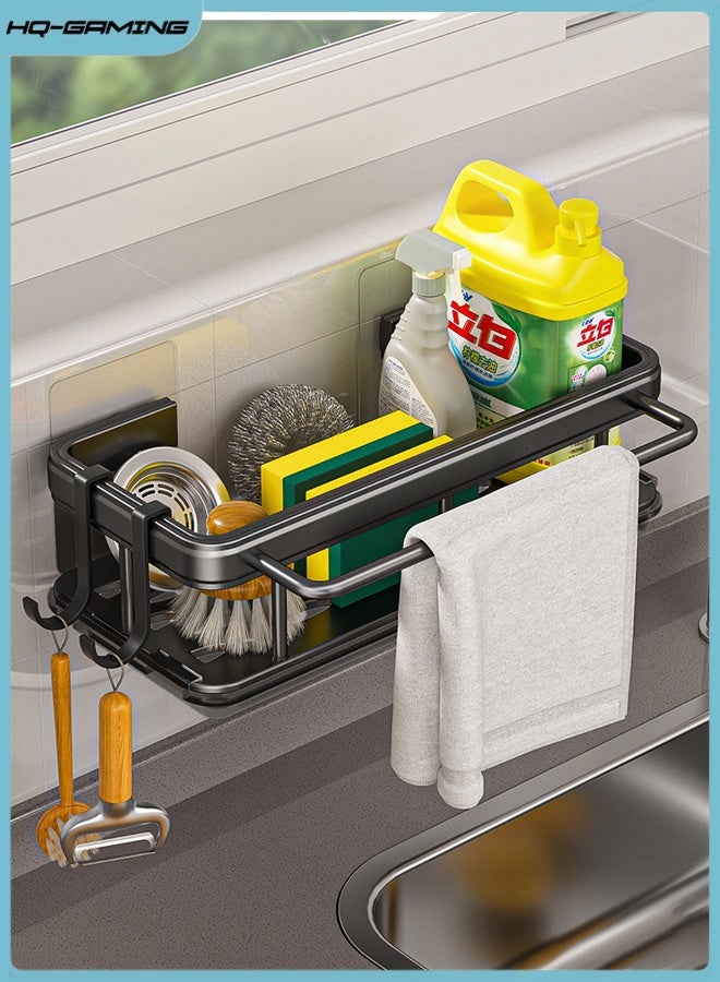 HQ-GAMING Black Sponge Holder for Kitchen Sink, Sink Caddy Organizer, Kitchen Countertop Organizers and Storage Essentials, Soap Dispenser Organizer, Wall Hanging Sink Caddy Organizer Rack - Image 1