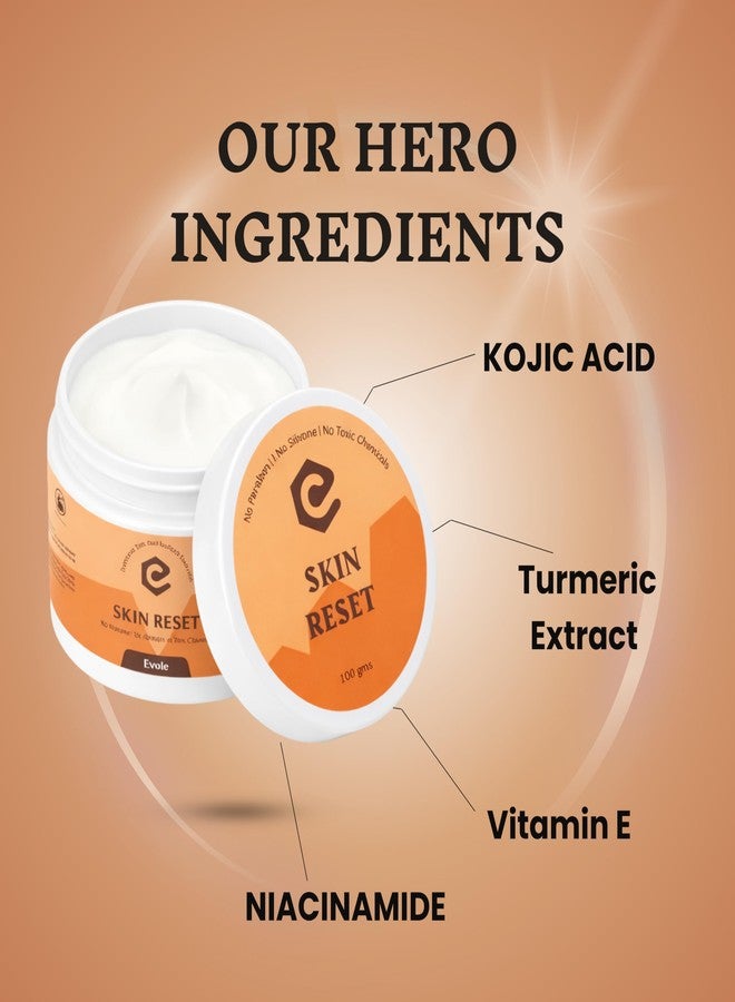 Evole Skin Reset De-Tan Cream for Men & Women - Advanced Sun Tan Removal & Brightening Formula with Kojic Acid & Niacinamide - Dark Spot Corrector for Radiant Glow, 100g - Image 2