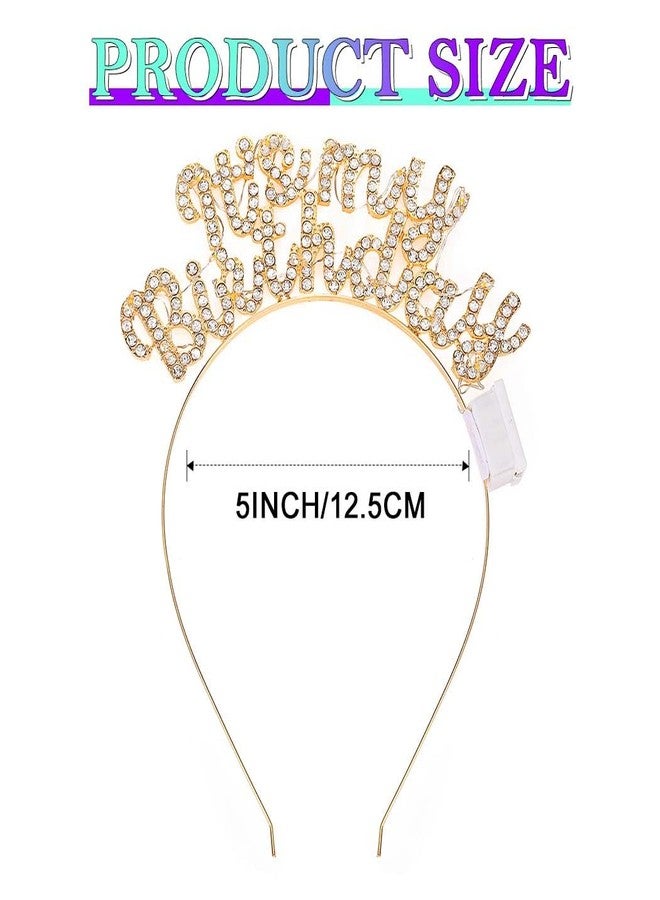Zoestar Light Up Happy Birthday Headband Led Rhinestone Birthday Party Hair Accessories Women(Gold, One Size) - Image 4