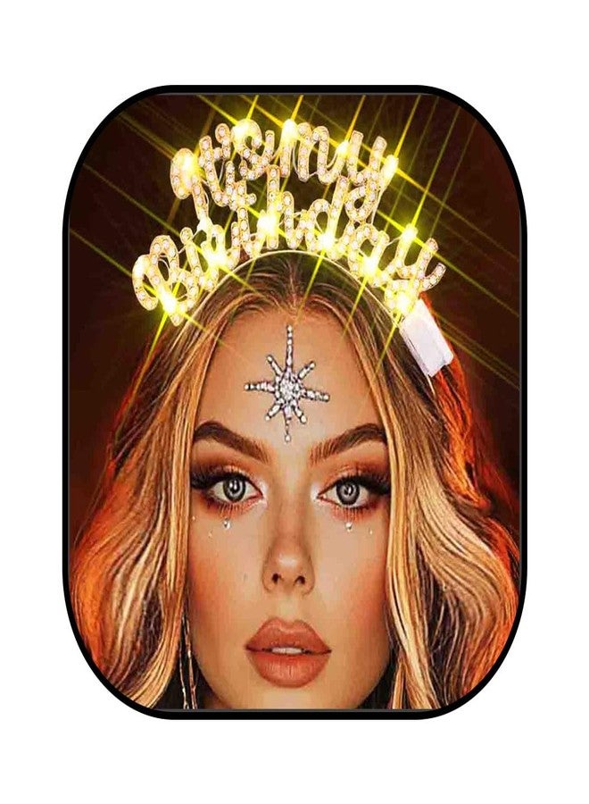 Zoestar Light Up Happy Birthday Headband Led Rhinestone Birthday Party Hair Accessories Women(Gold, One Size) - Image 1