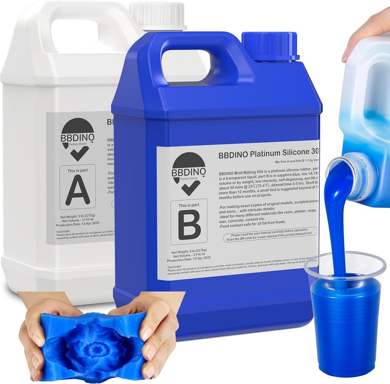 BBDINO Silicone Mold Making Kit 30A, Mold-Making Silicon Rubber 1 Gallon/10 Lbs/160 Oz Liquid Silicon for Molds Making, 1:1 by Volume, Ideal for Silicone, Resins, Soap, Concrete, Wax Molding - Image 1