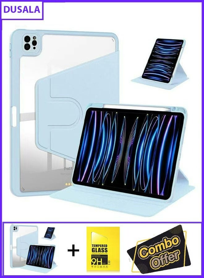 DUSALA 2in1 Rotating Case for iPad Pro 12.9-Inch (2022), with Pencil Holder,360 Degree Rotation Protective Stand Slim Cover Clear Back, Auto Wake/Sleep with Tempered Glass - Image 1
