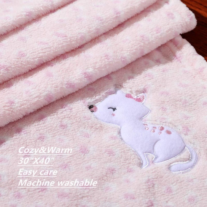 CREVENT 30''X40'' Cute Plush Cozy and Warm Fleece Baby Blanket for Girls Infant Toddler Crib Cot Stroller - Pink Cat - Image 4
