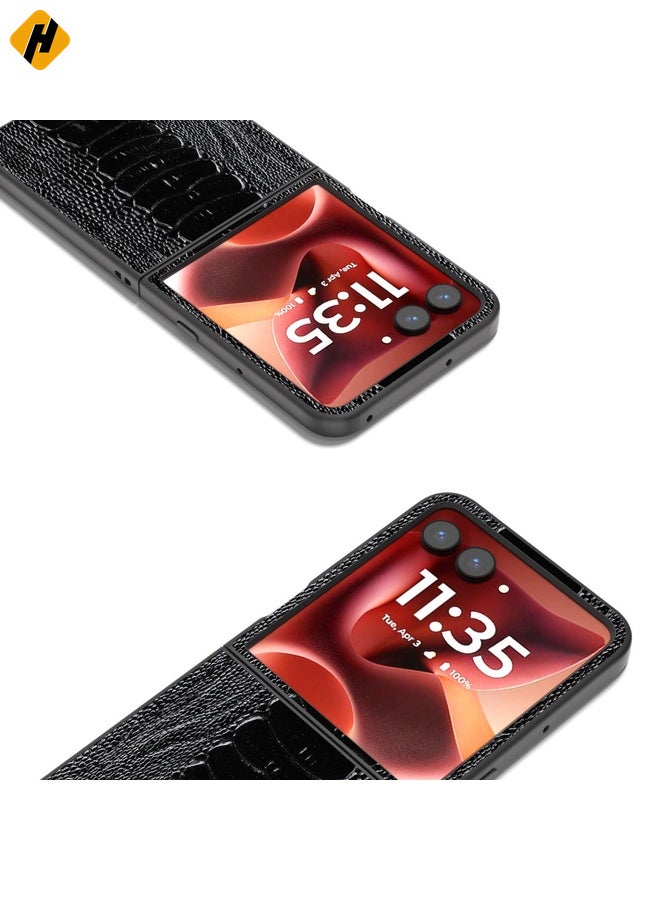 HuHa Case Cover For Motorola Razr 60 Ultra ABEEL Genuine Leather Weilai Series Phone Case(Black) - Image 3