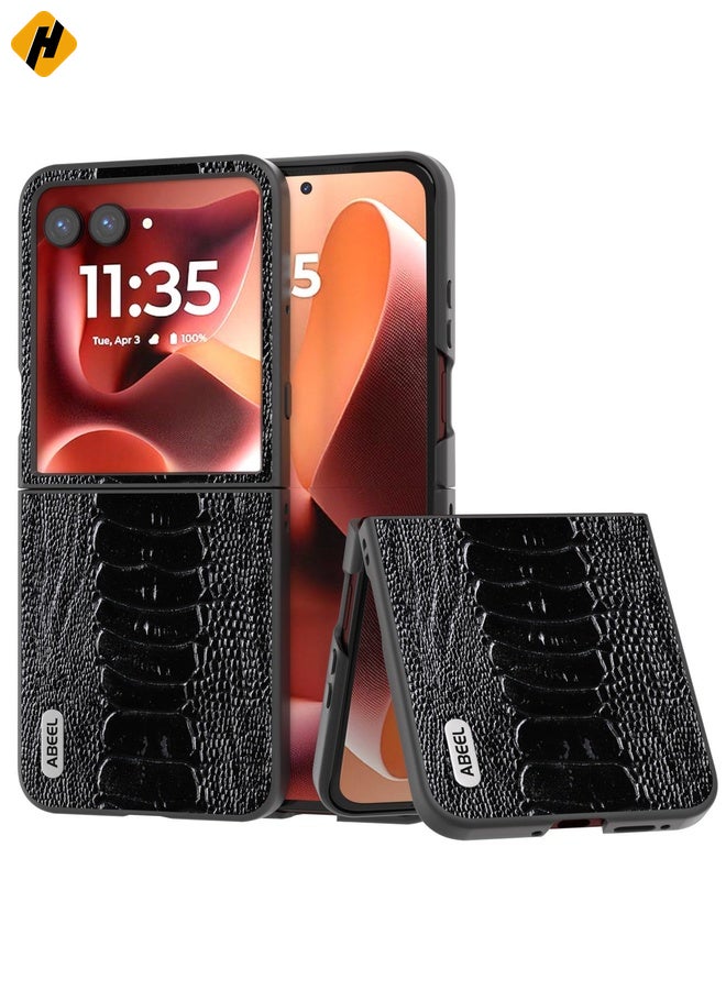 HuHa Case Cover For Motorola Razr 60 Ultra ABEEL Genuine Leather Weilai Series Phone Case(Black) - Image 1