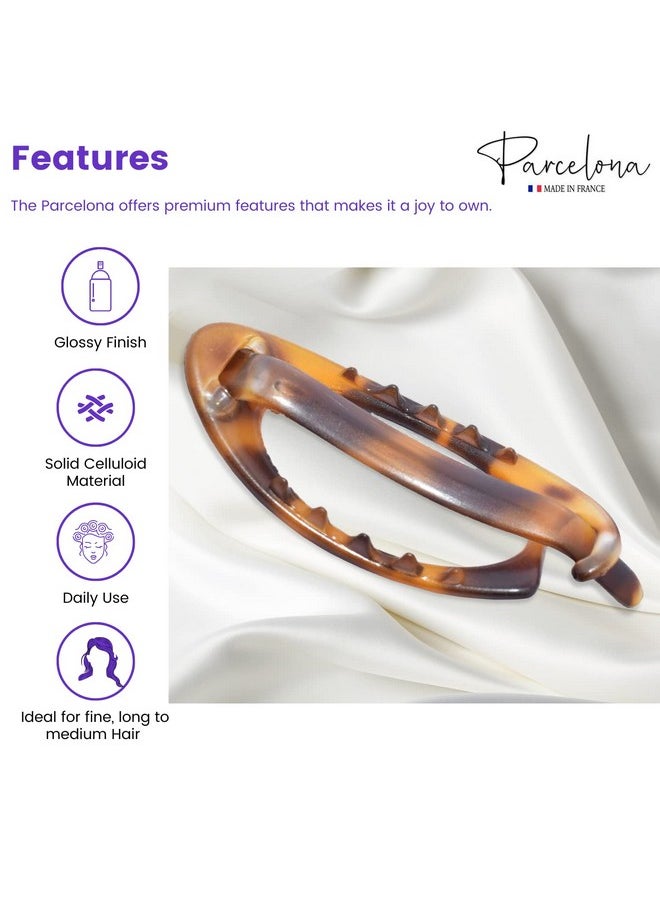 Parcelona French Plain Oval Small Celluloid Metal Free Hair Barrette Clips Women Hair Accessories Made In France(Light Shell Savana)  - Image 2