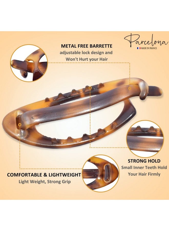 Parcelona French Plain Oval Small Celluloid Metal Free Hair Barrette Clips Women Hair Accessories Made In France(Light Shell Savana)  - Image 3