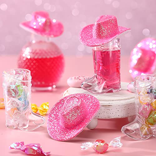Vesici 20 Pcs Pink Mini Cowgirl Hats Western Tiny Glitter Cowboy Shot Glasses Decor Cute Space Cowgirl Hat Boot Shot Plastic Cowgirl Party Supplies Mugs for Dollhouse Decor Party Supplies - Image 2