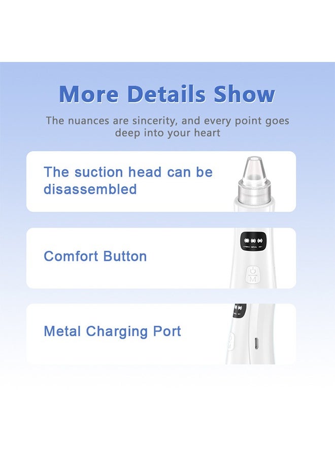 Blue zoo - Blackhead Remover, 3 Speeds Electric Blackhead Extractor, USB Rechargeable Blackhead Vacuum (White) - Image 1