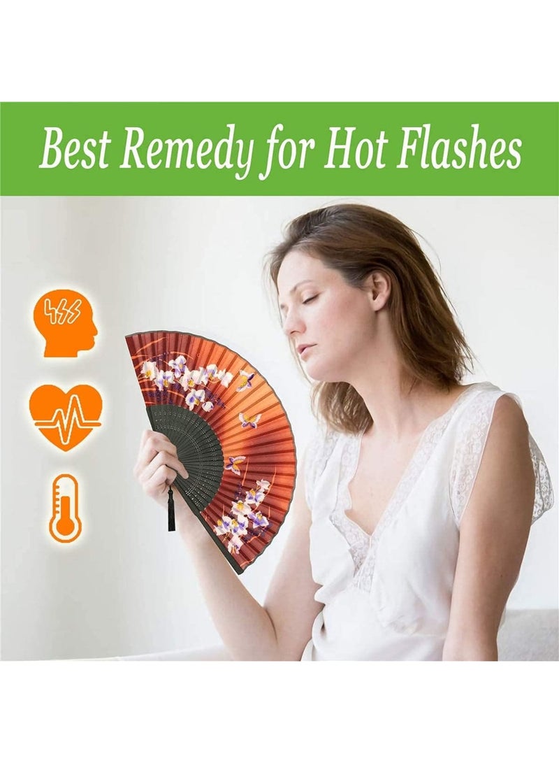 Zikra Folding Hand Fan for Women's, Chinese Japanese Vintage Bamboo Silk Fans, Elegant Classical Style, for Dance, Performance, Decoration, Wedding, Party, Craft Gift Bamboo Folding Fan - Image 2