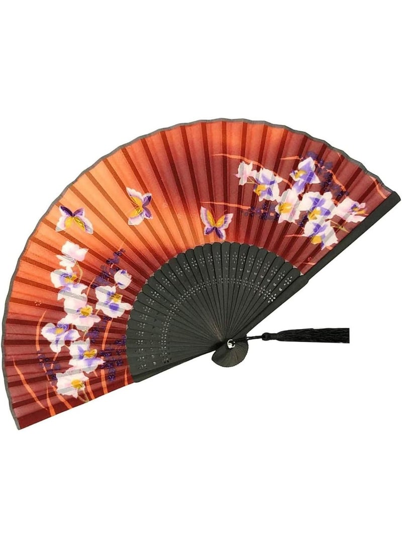 Zikra Folding Hand Fan for Women's, Chinese Japanese Vintage Bamboo Silk Fans, Elegant Classical Style, for Dance, Performance, Decoration, Wedding, Party, Craft Gift Bamboo Folding Fan - Image 1