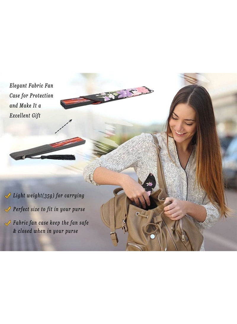 Zikra Folding Hand Fan for Women's, Chinese Japanese Vintage Bamboo Silk Fans, Elegant Classical Style, for Dance, Performance, Decoration, Wedding, Party, Craft Gift Bamboo Folding Fan - Image 5