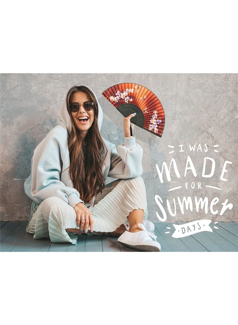 Zikra Folding Hand Fan for Women's, Chinese Japanese Vintage Bamboo Silk Fans, Elegant Classical Style, for Dance, Performance, Decoration, Wedding, Party, Craft Gift Bamboo Folding Fan - Image 3