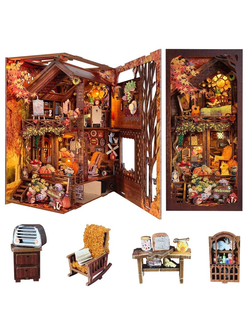 Twilight Cottage Bookend DIY Wooden Cottage Handmade Assembly Toy, 3D Puzzle House Model Made of Wooden Blocks, Ideal Gift, DIY Book nook Kit - Image 1