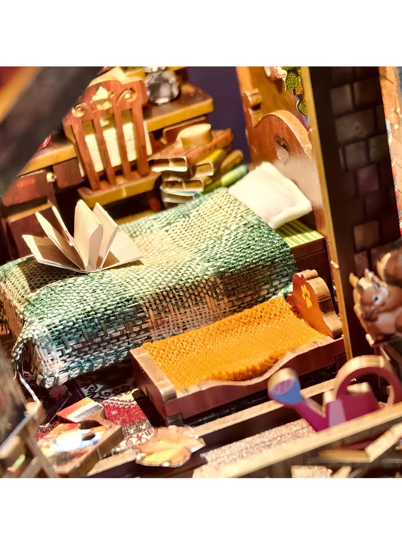 Twilight Cottage Bookend DIY Wooden Cottage Handmade Assembly Toy, 3D Puzzle House Model Made of Wooden Blocks, Ideal Gift, DIY Book nook Kit - Image 3