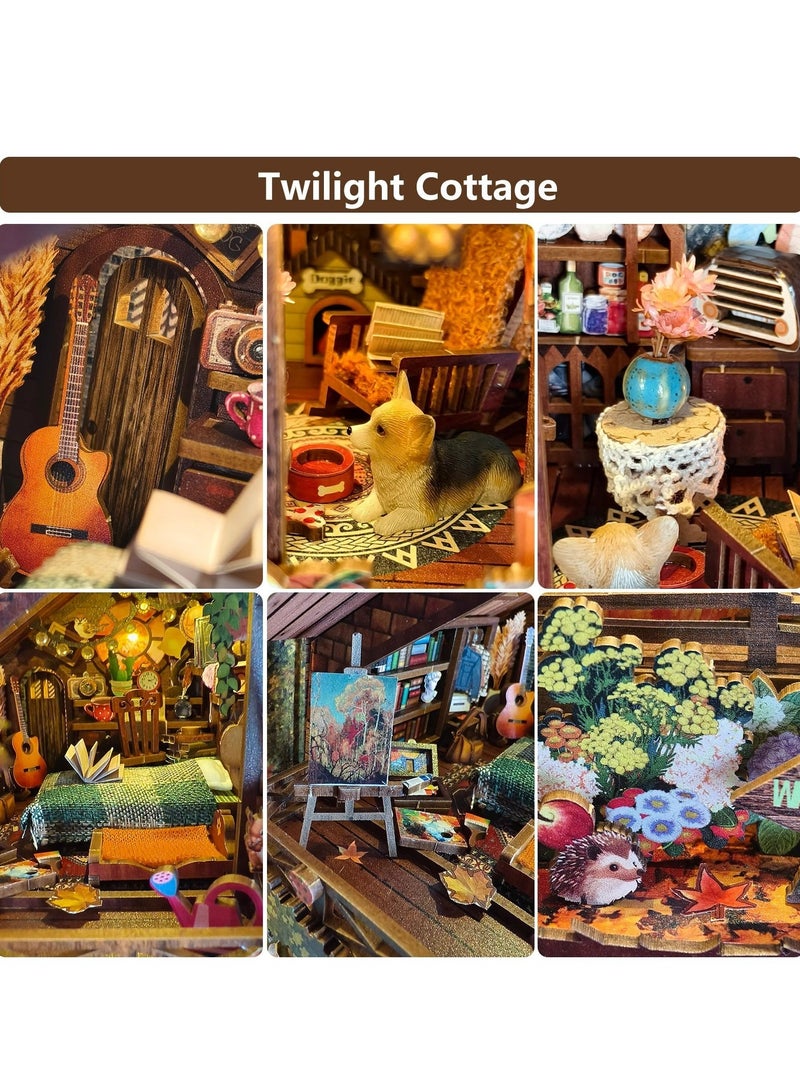Twilight Cottage Bookend DIY Wooden Cottage Handmade Assembly Toy, 3D Puzzle House Model Made of Wooden Blocks, Ideal Gift, DIY Book nook Kit - Image 4