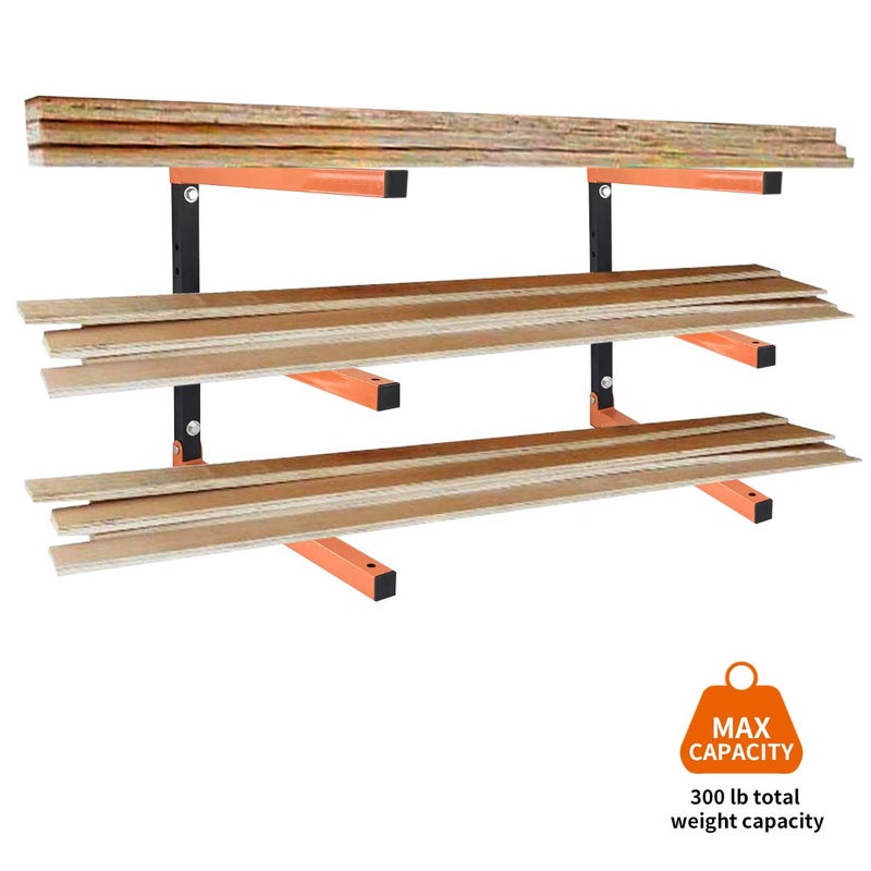 Homydom Garage Shelving Wood Rack,Lumber Storage Rack Wood Organizer Wall Mount Rack Heavy Duty Metal Saving Indoor & Outdoor Space with 3-Level, 4 Pack - Image 2
