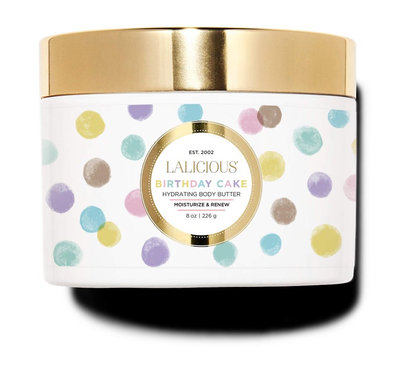 LaLicious Birthday Cake Shimmering Body Butter - Hydrating Body & Skin Moisturizing Cream with Whipped Shea Butter, Vitamin E, Cucumber Extract & Apricot Oil - No Parabens (8oz) - Image 1