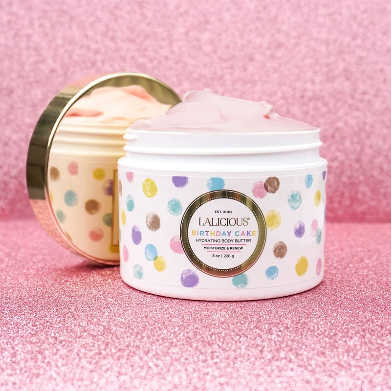 LaLicious Birthday Cake Shimmering Body Butter - Hydrating Body & Skin Moisturizing Cream with Whipped Shea Butter, Vitamin E, Cucumber Extract & Apricot Oil - No Parabens (8oz) - Image 3
