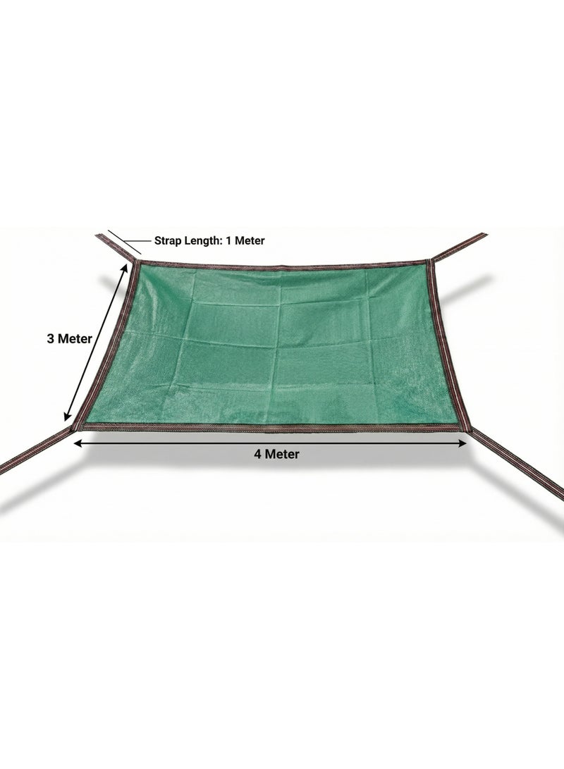 3m x 4m (12m²) shade net with circular protection strip and fixing straps - 63% shading rate - green color - Image 2