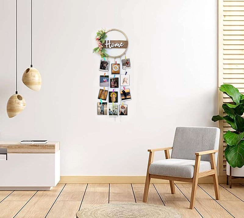 VAH Round Ring Home Design With Decorative Flowers With Rope Photo Orgainzer Home Decor Wall Hanging - Image 1