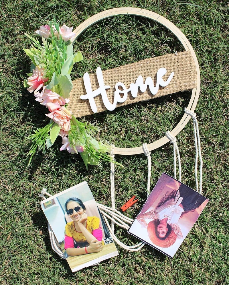 VAH Round Ring Home Design With Decorative Flowers With Rope Photo Orgainzer Home Decor Wall Hanging - Image 3