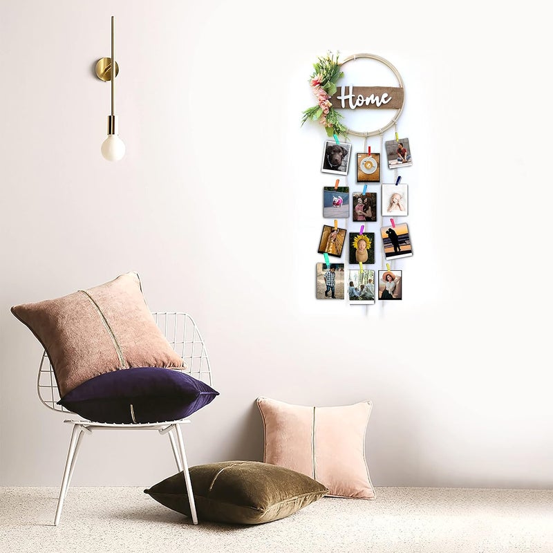 VAH Round Ring Home Design With Decorative Flowers With Rope Photo Orgainzer Home Decor Wall Hanging - Image 4