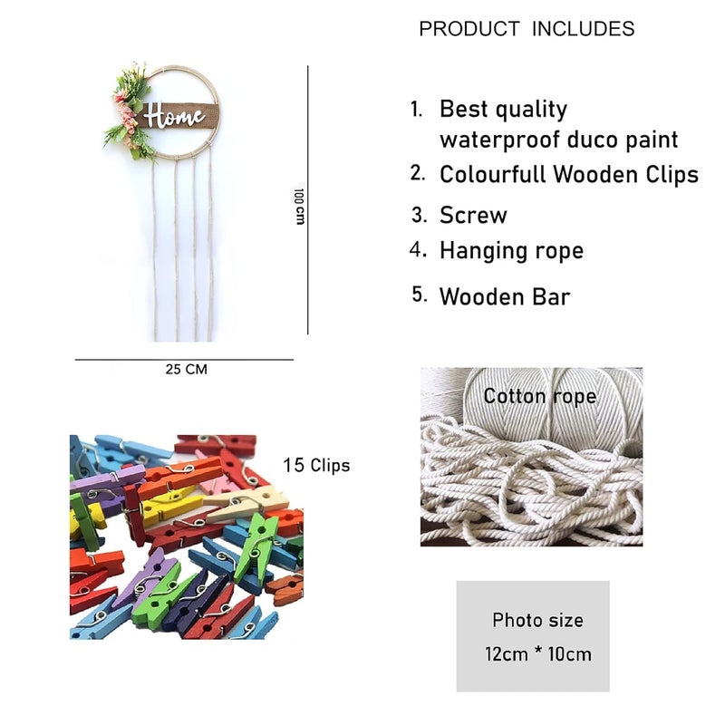 VAH Round Ring Home Design With Decorative Flowers With Rope Photo Orgainzer Home Decor Wall Hanging - Image 2