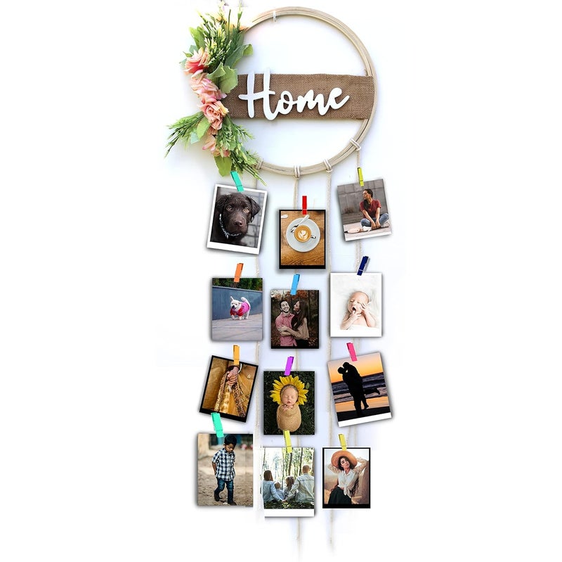 VAH Round Ring Home Design With Decorative Flowers With Rope Photo Orgainzer Home Decor Wall Hanging - Image 5