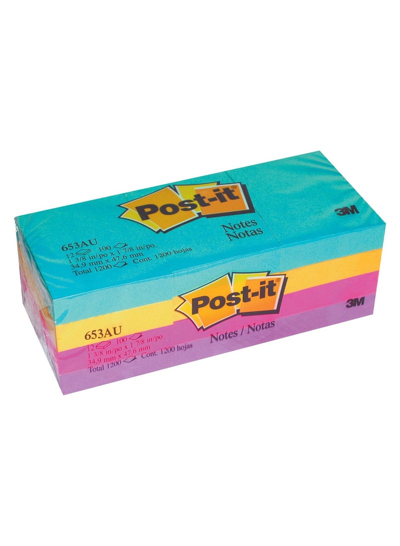 بوست إت 3M 653AU (34.9X47MM) 1.5 بوصة × 2 بوصة ألوان نيون لاصقة، حزمة من 12 قطعة - Image 1
