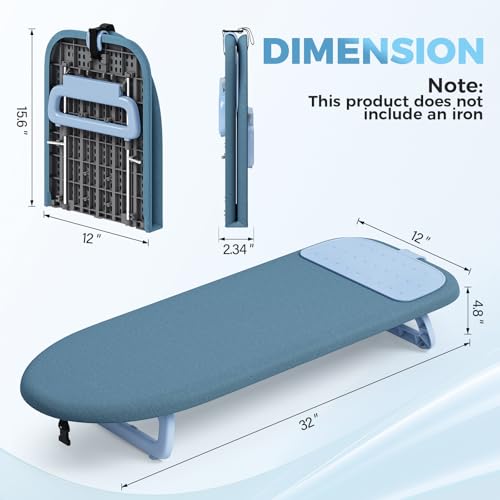 KINGBOARD Tabletop Ironing Board Small Ironing Board with Iron Mat Foldable Mini Iron Board Easy Storage for Travel Dorm 12x32 Blue - Image 3