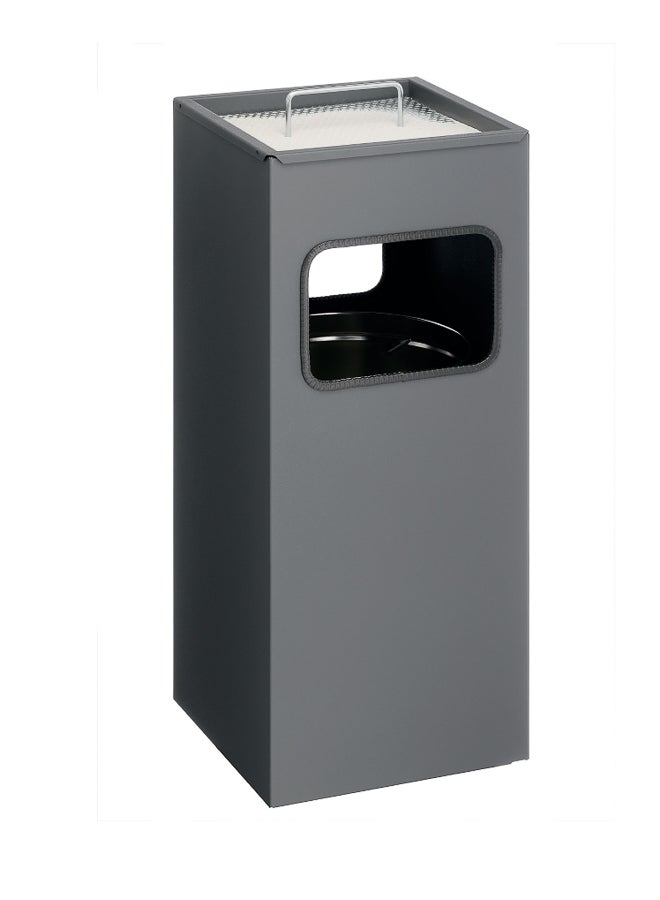 Durable 17-Litre Metal Waste Bin with 2L Removable Ashtray, Square Indoor/Protected Outdoor Waste Bin for Smoking Zones & Entrances, Removable Inner Container, Made in Germany - Image 1