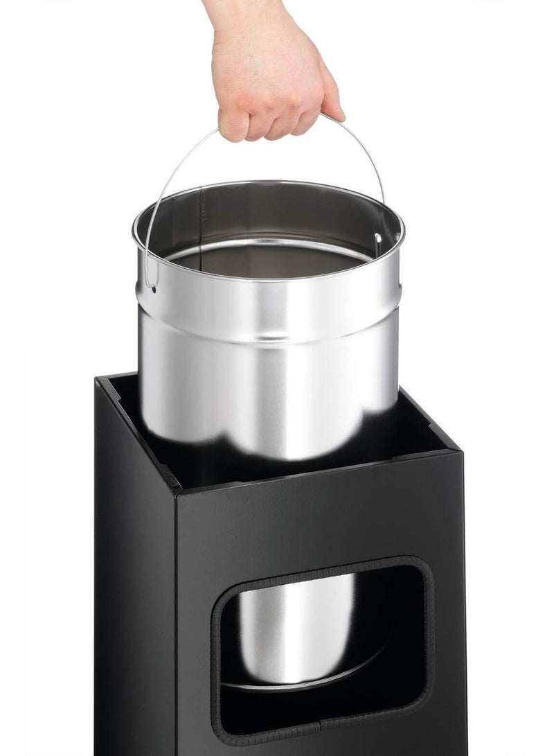 Durable 17-Litre Metal Waste Bin with 2L Removable Ashtray, Square Indoor/Protected Outdoor Waste Bin for Smoking Zones & Entrances, Removable Inner Container, Made in Germany - Image 3