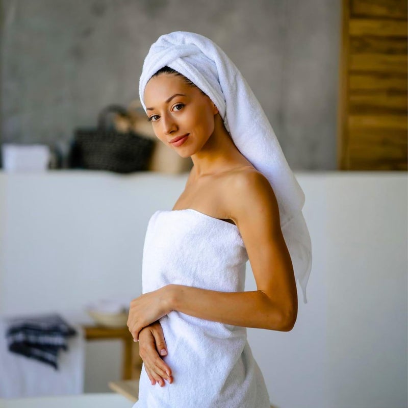 MOONCEE 6 PCs Towels Bath Cotton Towel Set Hotel Quality 600 GSM 100% Cotton, 2 Bath Towel, 2 Hand Towel/Gym Towel, 2 Face Towel, Highly Absorbent Towels for Bathroom (6 PCs Towels Pack, White) - Image 5