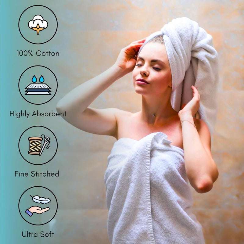 MOONCEE 6 PCs Towels Bath Cotton Towel Set Hotel Quality 600 GSM 100% Cotton, 2 Bath Towel, 2 Hand Towel/Gym Towel, 2 Face Towel, Highly Absorbent Towels for Bathroom (6 PCs Towels Pack, White) - Image 2