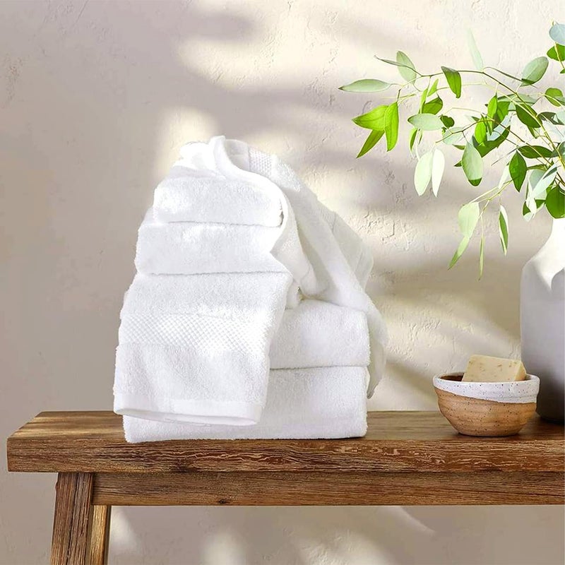 MOONCEE 6 PCs Towels Bath Cotton Towel Set Hotel Quality 600 GSM 100% Cotton, 2 Bath Towel, 2 Hand Towel/Gym Towel, 2 Face Towel, Highly Absorbent Towels for Bathroom (6 PCs Towels Pack, White) - Image 4
