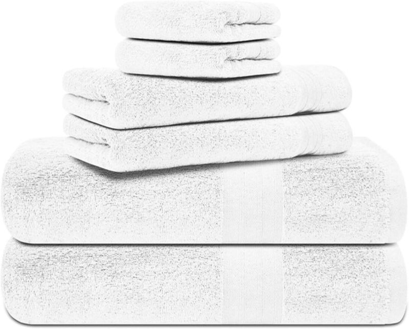 MOONCEE 6 PCs Towels Bath Cotton Towel Set Hotel Quality 600 GSM 100% Cotton, 2 Bath Towel, 2 Hand Towel/Gym Towel, 2 Face Towel, Highly Absorbent Towels for Bathroom (6 PCs Towels Pack, White) - Image 1
